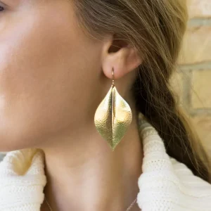 Repousse Leaf Dangle Earrings
