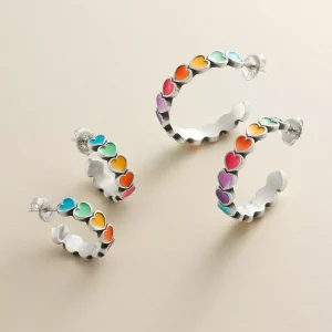 Enamel Connected Hearts Hoop Earrings