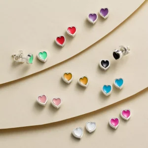 Enamel Connected Hearts Studs