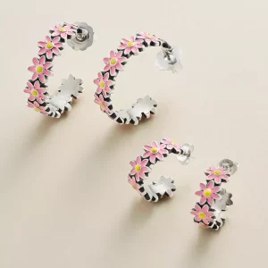 Enamel Mini Flower Hoop Earrings