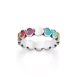 Enamel Connected Hearts Ring