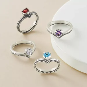 Beaded Chevron Heart Gemstone Ring