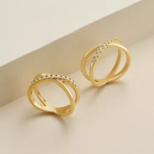 Pave Diamond Crossed Ring