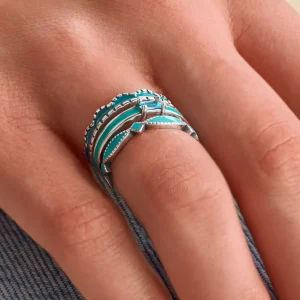Turquoise Gemstone, Cordoba and Scalloped Ring Stack Look