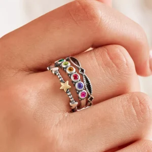 Multi Gemstone, Star and Cordoba Ring Stack Look