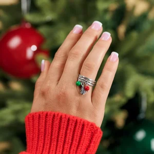 Christmas Dangle Ring Stack Look