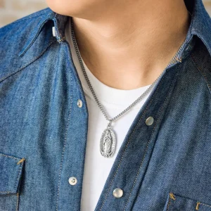 Virgin of Guadalupe Pendant on Heavy Curb Chain Look
